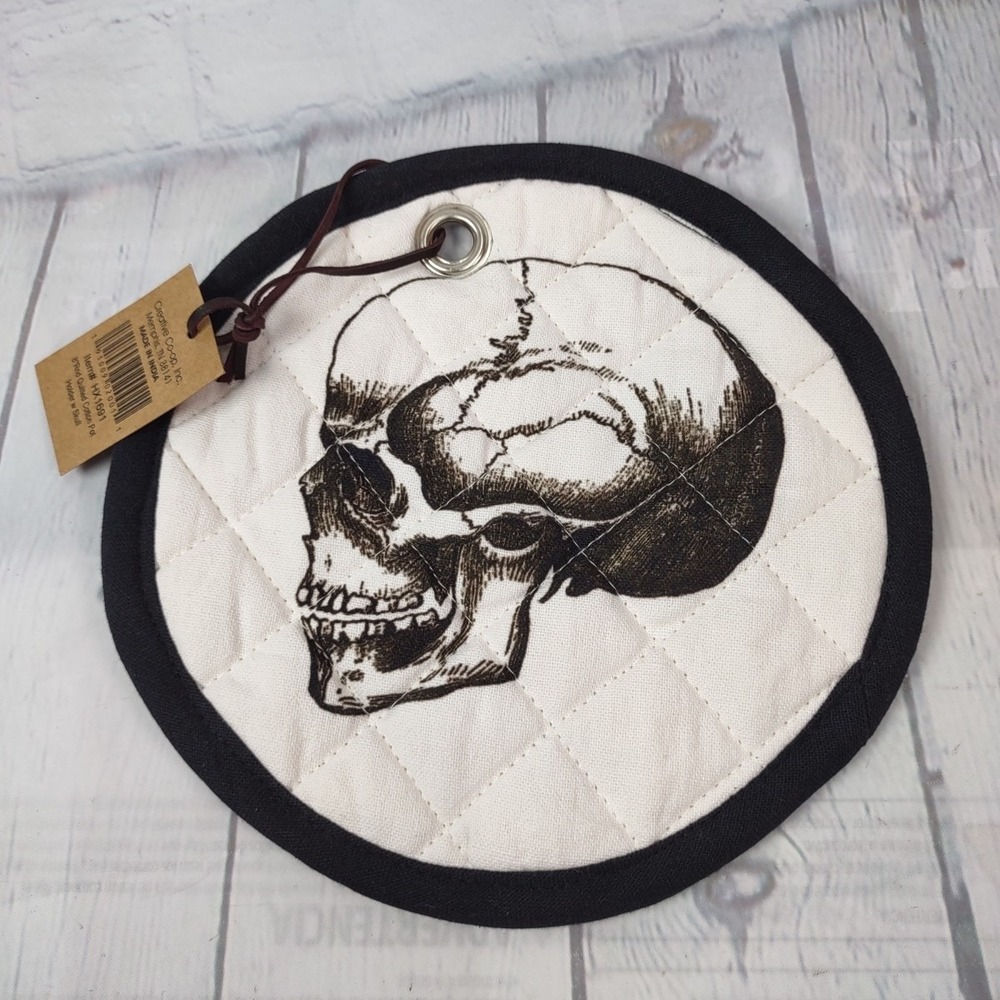 8" Round Cotton Pot Holder Halloween Skull Gothic Kitchen Horror Home Holiday